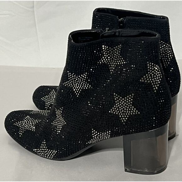 INC Floriann Ankle 8.5 Booties Black Sparkle Silver Star Chunky Clear Heel - Picture 3 of 11
